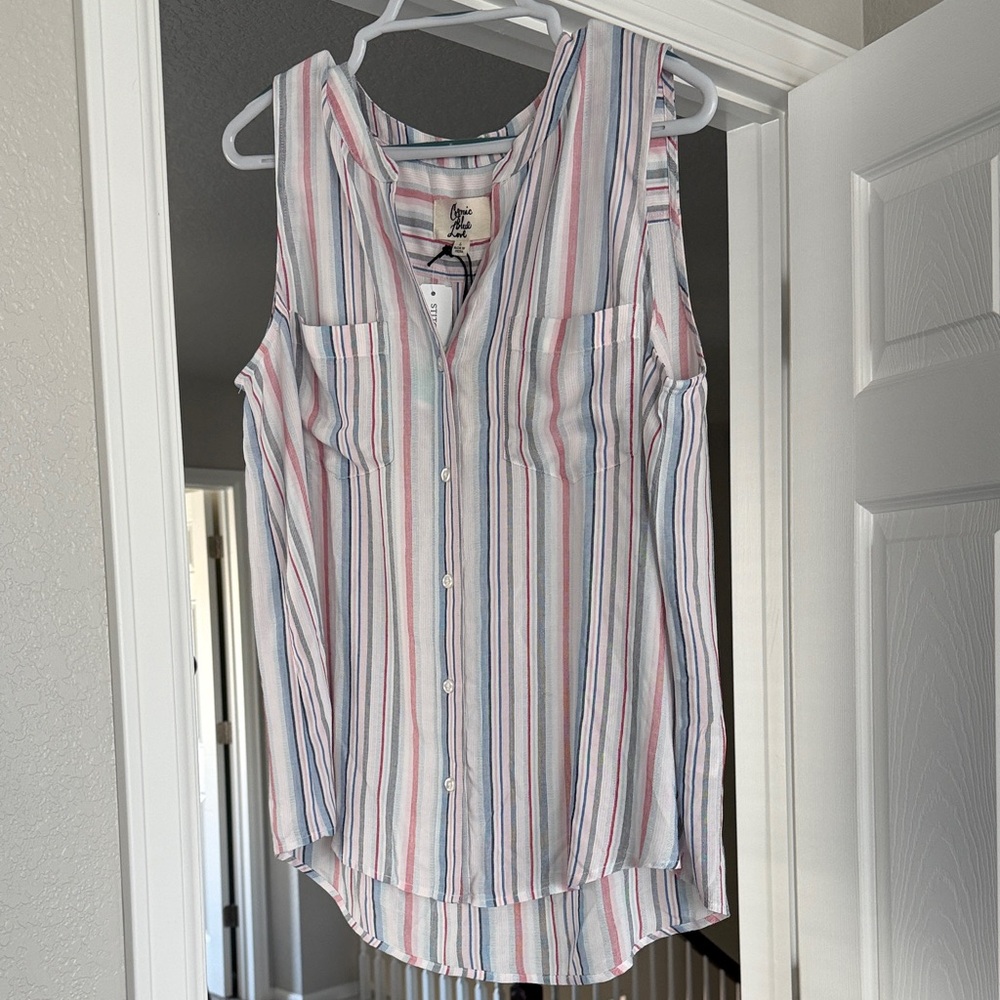 NWT Sleeveless Button-Front Striped Top — Pastel Stripe